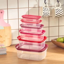 Sale Vicks Velvet 6-Piece Storage Container, Red Storage Containers