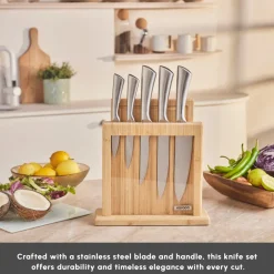 Vigor 7-Piece Knife Set and Chopping Board, Wood Knife Sets