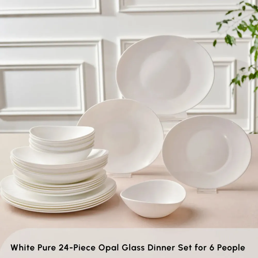 Online White Pure 24-Piece Glass Dinner Set for 6 People, White See All Dinner Sets|Glass Dinner Sets