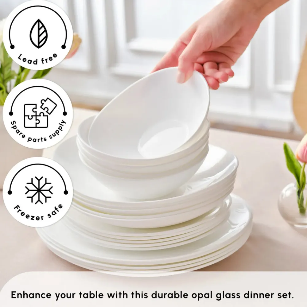 Online White Pure 24-Piece Glass Dinner Set for 6 People, White See All Dinner Sets|Glass Dinner Sets