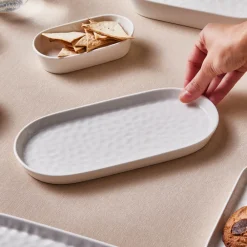 Hot x by Refika Bembeyaz Bone China Oval Serving Platter 24cm, White Serving Platters