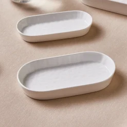 x by Refika Bembeyaz Bone China Oval Serving Platter, 18cm, White Serving Platters