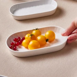 x by Refika Bembeyaz Bone China Oval Serving Platter, 18cm, White Serving Platters