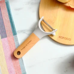 Sale x Refika Side Peeler with Wooden Handle, Gray Kitchen Gadgets