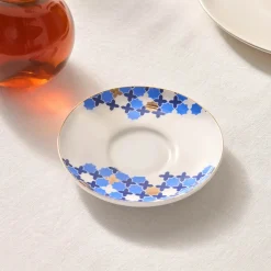 Best x Refika'dan Tatlıcan Selcuklu Porcelain Tea Plate, Blue White Turkish Tea Sets
