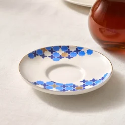 Best x Refika'dan Tatlıcan Selcuklu Porcelain Tea Plate, Blue White Turkish Tea Sets