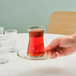 Best Yusufçuk 12-Piece Glass Turkish Tea Set for 6 People, 170ml, Turkish Tea Sets