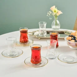 Best Yusufçuk 12-Piece Glass Turkish Tea Set for 6 People, 170ml, Turkish Tea Sets