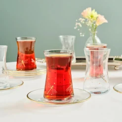 Best Yusufçuk 12-Piece Glass Turkish Tea Set for 6 People, 170ml, Turkish Tea Sets