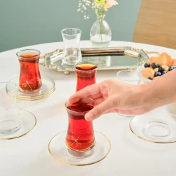Best Yusufçuk 12-Piece Glass Turkish Tea Set for 6 People, 170ml, Turkish Tea Sets