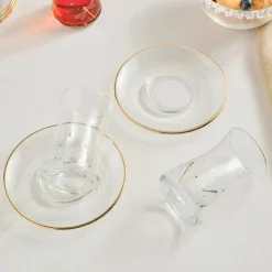 Best Yusufçuk 12-Piece Glass Turkish Tea Set for 6 People, 170ml, Turkish Tea Sets