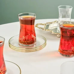 Best Yusufçuk 12-Piece Glass Turkish Tea Set for 6 People, 170ml, Turkish Tea Sets