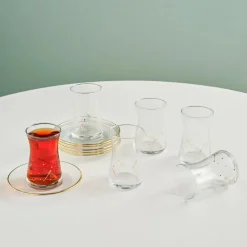 Best Yusufçuk 12-Piece Glass Turkish Tea Set for 6 People, 170ml, Turkish Tea Sets