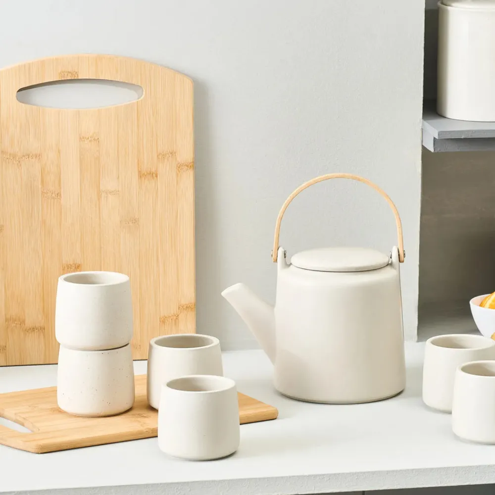 Sale Yuuki 7-Piece Ceramic Tea Cup Set for 6 People, Beige Tea Set