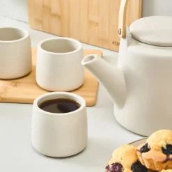 Sale Yuuki 7-Piece Ceramic Tea Cup Set for 6 People, Beige Tea Set