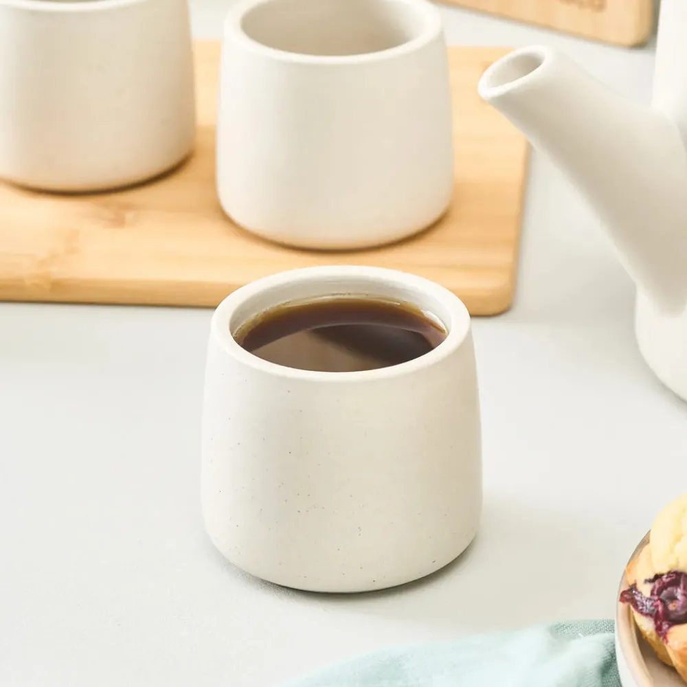 Sale Yuuki 7-Piece Ceramic Tea Cup Set for 6 People, Beige Tea Set