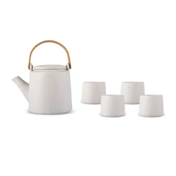 Sale Yuuki 7-Piece Ceramic Tea Cup Set for 6 People, Beige Tea Set