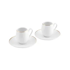 Discount İznik 4 Piece Porcelain Espresso Turkish Coffee Cup Set for 2 People, 90ml, White Gold Espresso & Turkish Coffee Cup Sets