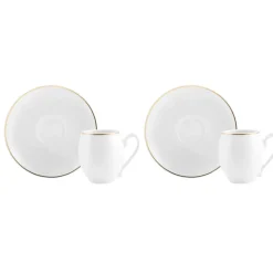 Discount İznik 4 Piece Porcelain Espresso Turkish Coffee Cup Set for 2 People, 90ml, White Gold Espresso & Turkish Coffee Cup Sets
