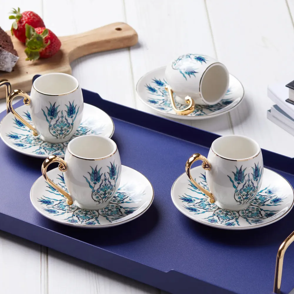 Best İznik 12-Piece Porcelain Porcelain Espresso Turkish Coffee Cup Set for 6 People, 90ml, Multi Espresso & Turkish Coffee Cup Sets