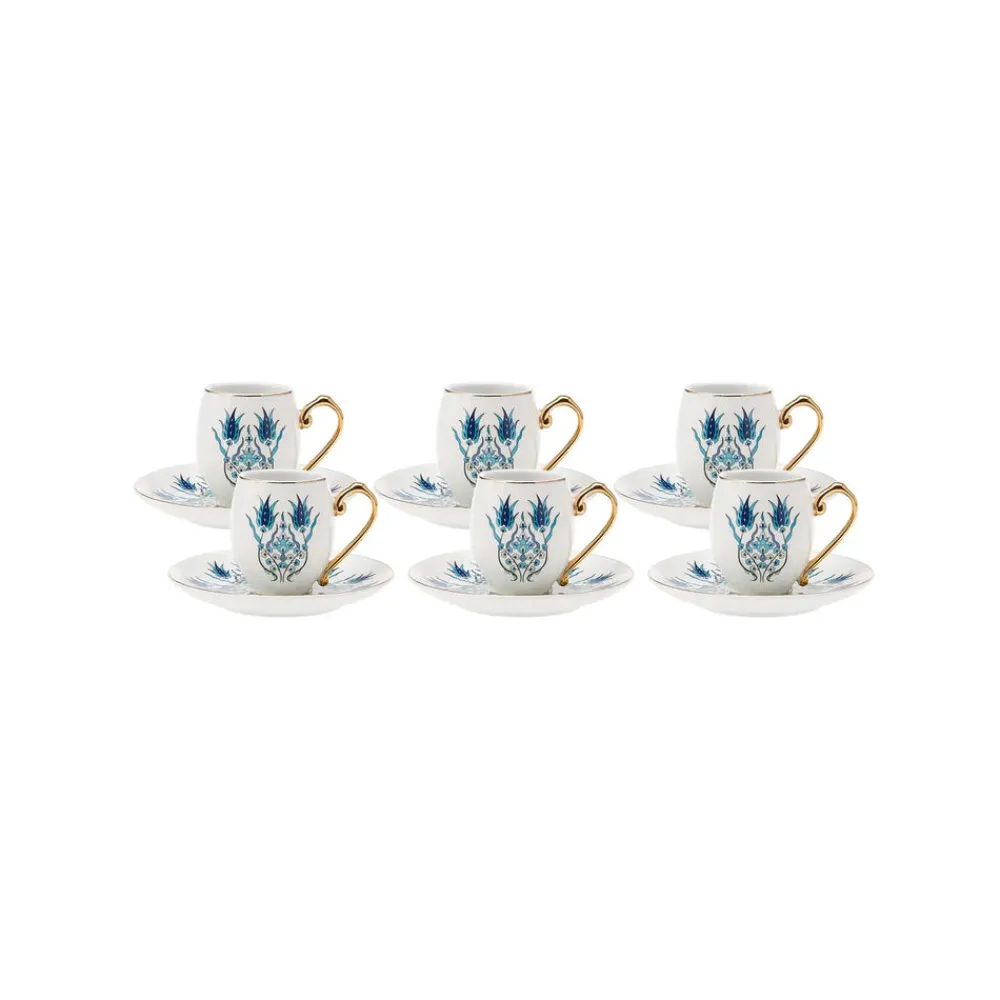 Best İznik 12-Piece Porcelain Porcelain Espresso Turkish Coffee Cup Set for 6 People, 90ml, Multi Espresso & Turkish Coffee Cup Sets
