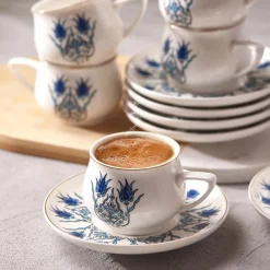 New İznik 12-Piece Porcelain Espresso Turkish Coffee Cup Set for 6 People, 100ml, Multi Espresso & Turkish Coffee Cup Sets
