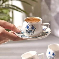 New İznik 12-Piece Porcelain Espresso Turkish Coffee Cup Set for 6 People, 100ml, Multi Espresso & Turkish Coffee Cup Sets