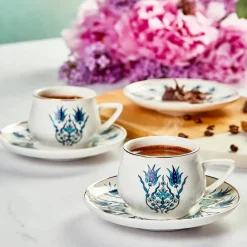 New İznik 12-Piece Porcelain Espresso Turkish Coffee Cup Set for 6 People, 100ml, Multi Espresso & Turkish Coffee Cup Sets