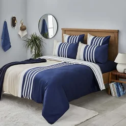 Discount Nautica Home Aport 100% Cotton Duvet Cover Set, Super King, 260cmx220cm, Navy Blue Multi Duvet Cover Sets