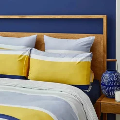 Clearance Nautica Home Bold 100% Cotton Duvet Cover Set, Super King, 260cmx220cm, Yellow Multi Duvet Cover Sets