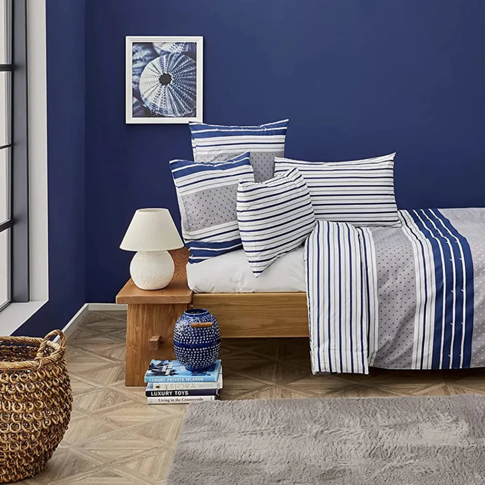 Sale Nautica Home Bornea 100% Cotton Duvet Cover Set, King, 230cmx220cm, Navy Blue White Duvet Cover Sets