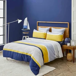 Clearance Nautica Home Bold 100% Cotton Duvet Cover Set, Double, 200cmx200cm, Yellow Multi Duvet Cover Sets