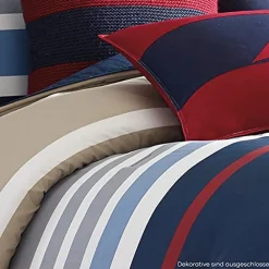 Clearance Nautica Home Bradford 100% Turkish Cotton Duvet Cover Set, Single, 140cmx200cm, Navy Blue Multi Duvet Cover Sets