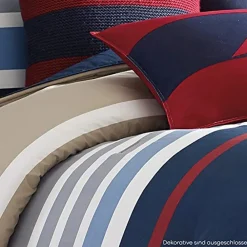 New Nautica Home Bradford 100% Turkish Cotton Duvet Cover Set, King, 230cmx220cm, Navy Blue Multi Duvet Cover Sets