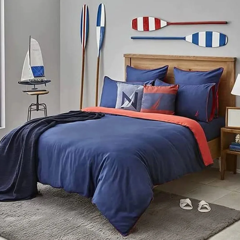 Nautica Home Creek 100% Cotton Duvet Cover Set, Double, 200cmx200cm, Navy Blue Red Duvet Cover Sets