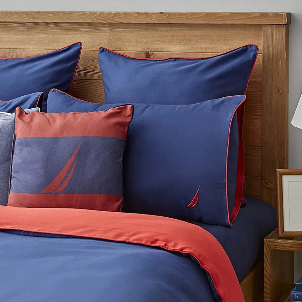 Nautica Home Creek 100% Cotton Duvet Cover Set, Double, 200cmx200cm, Navy Blue Red Duvet Cover Sets