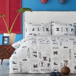 Best Nautica Home Discovery 100% Turkish Cotton Duvet Cover Set, King, 230cmx220cm, White Multi Duvet Cover Sets
