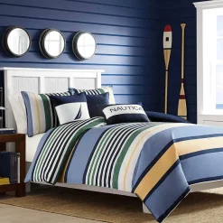 New Nautica Home Dover 100% Turkish Cotton Duvet Cover Set, Super King, 260cmx220cm, Blue Multi Duvet Cover Sets