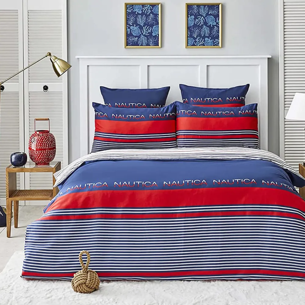 Sale Nautica Home Drifting 100% Cotton Duvet Cover Set, King, 230cmx220cm, Navy Blue Multi Duvet Cover Sets