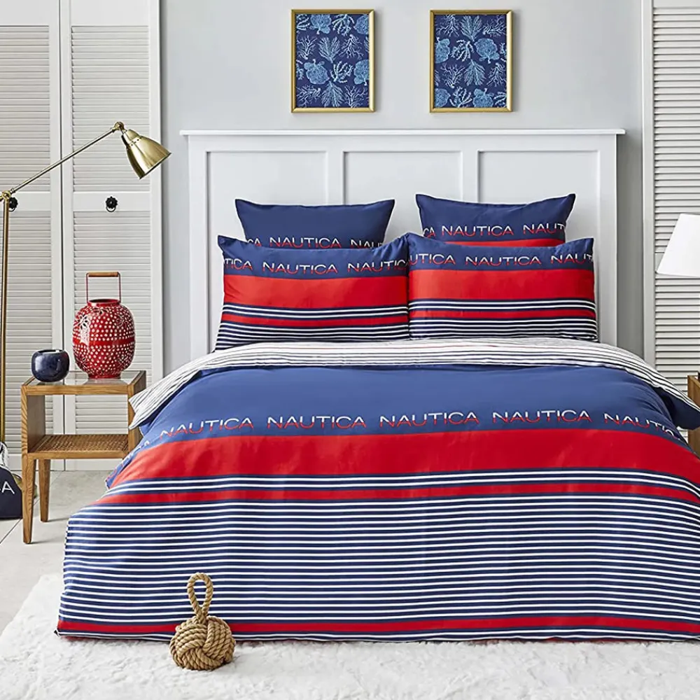 Sale Nautica Home Drifting 100% Cotton Duvet Cover Set, Single, 140cmx200cm, Navy Blue Multi Duvet Cover Sets