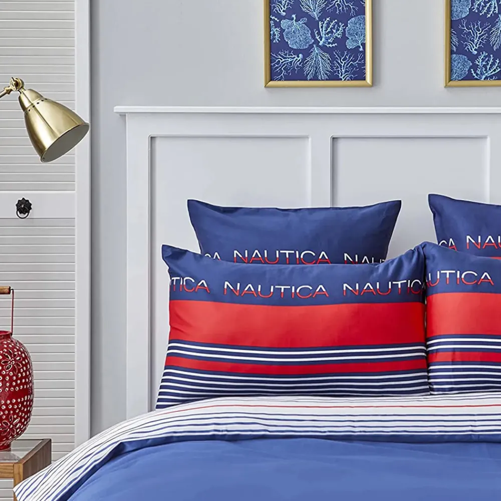 Sale Nautica Home Drifting 100% Cotton Duvet Cover Set, Single, 140cmx200cm, Navy Blue Multi Duvet Cover Sets