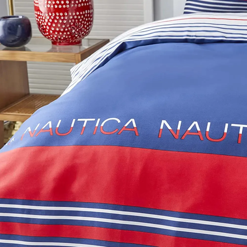 Sale Nautica Home Drifting 100% Cotton Duvet Cover Set, Single, 140cmx200cm, Navy Blue Multi Duvet Cover Sets
