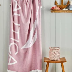 Discount Nautica Home J Logo 100% Turkish Cotton Peshtemal Towel, 100cmx170cm, Pink Towels