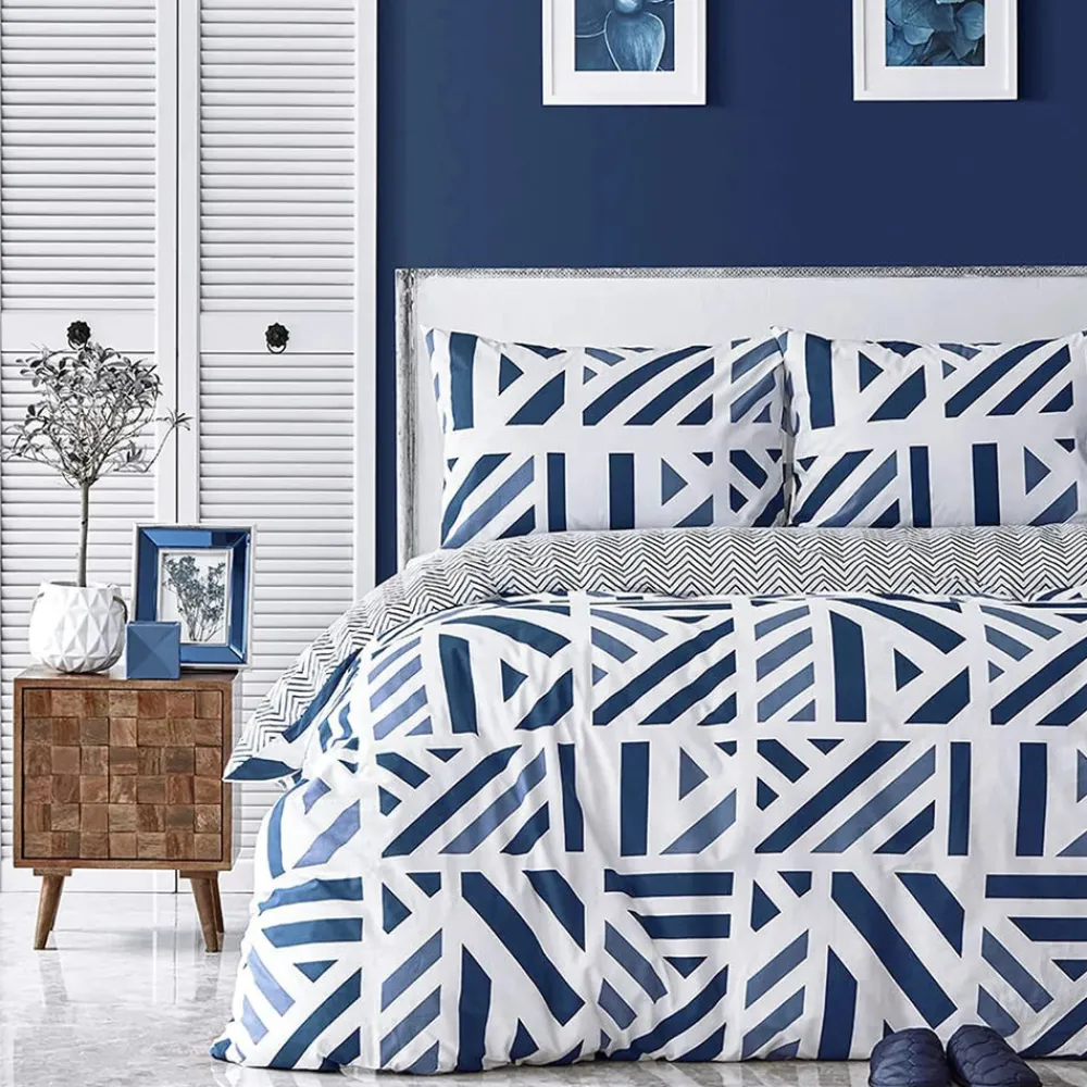 Sale Nautica Home Orion 100% Turkish Cotton Duvet Cover Set, King, 230cmx220cm, Navy Blue White Duvet Cover Sets