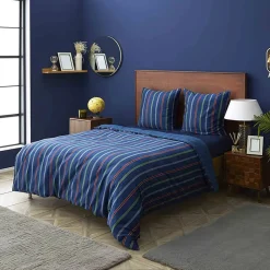 Discount Nautica Home Ray 100% Cotton Duvet Cover Set, King, 230cmx220cm, Navy Blue Multi Duvet Cover Sets