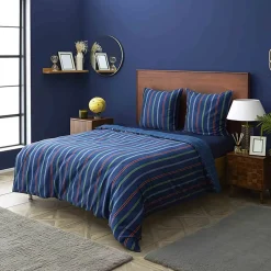 Clearance Nautica Home Ray 100% Cotton Duvet Cover Set, Single, 140cmx200cm, Navy Blue Multi Duvet Cover Sets