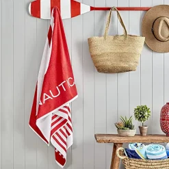 Outlet Nautica Home Stripe J 100% Turkish Cotton Beach Towel, 90cmx180cm, Red Multi Towels