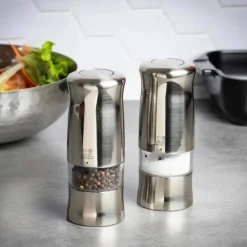 Peugeot Zeli 2 Piece Electric Stainless Steel Salt and Pepper Grinder, 14cm, Silver Salt And Pepper Grinders