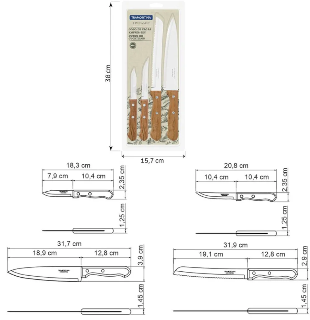 Clearance Tramontina 4-Piece Stainless Steel Kitchen Knife Set, Knife Sets